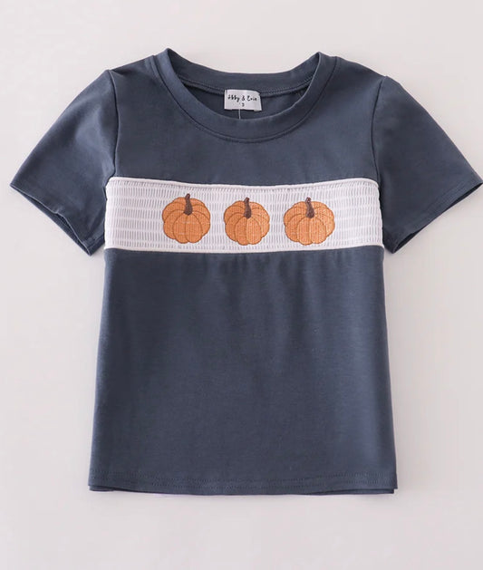 Navy Embroidered Smocked Tee