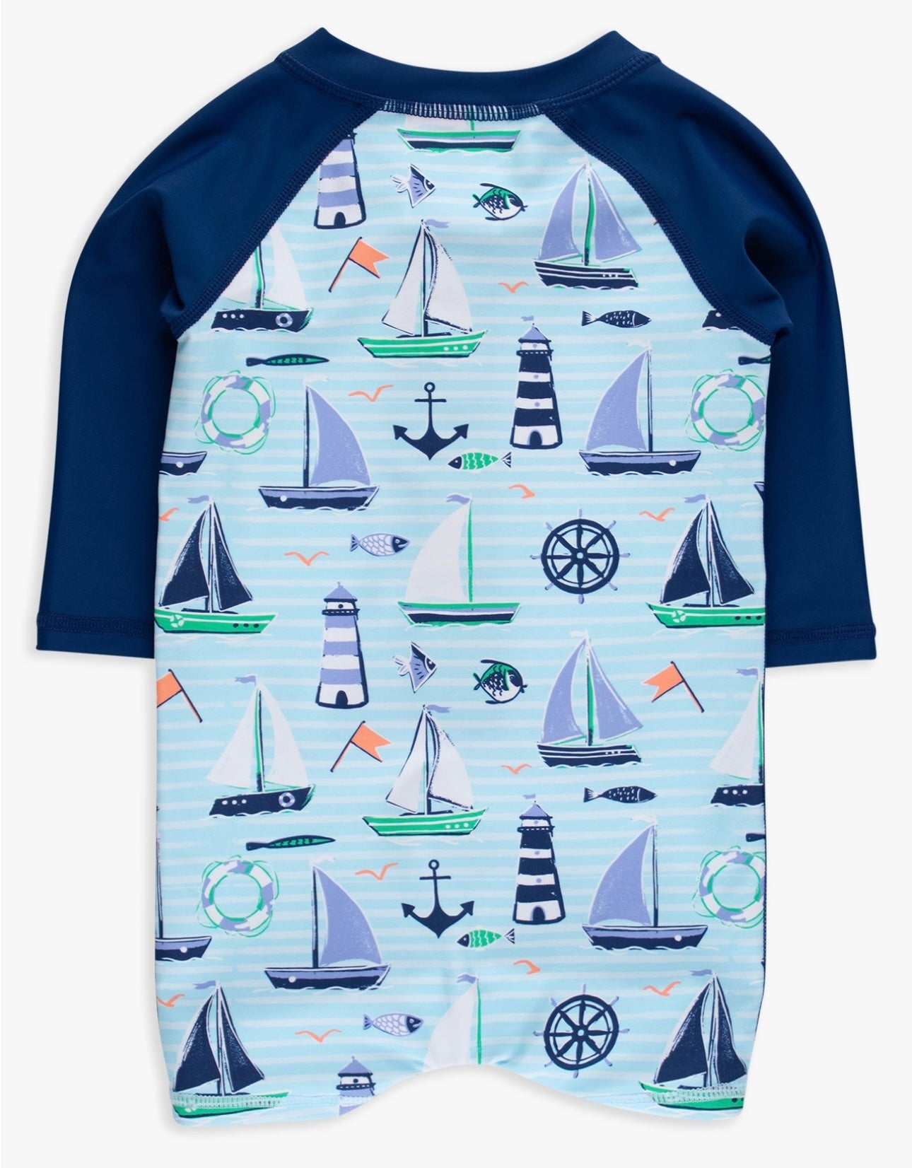 Blue Sweet Sails Boys Long Sleeve Rash Guard Swimsuit