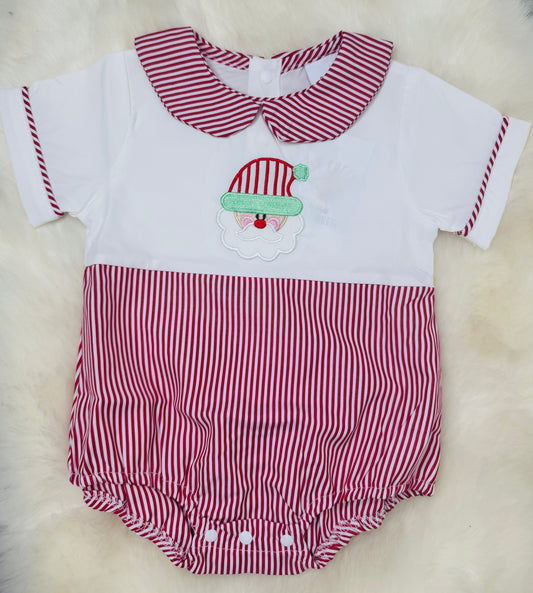 Santa Embroidered Stripe Romper