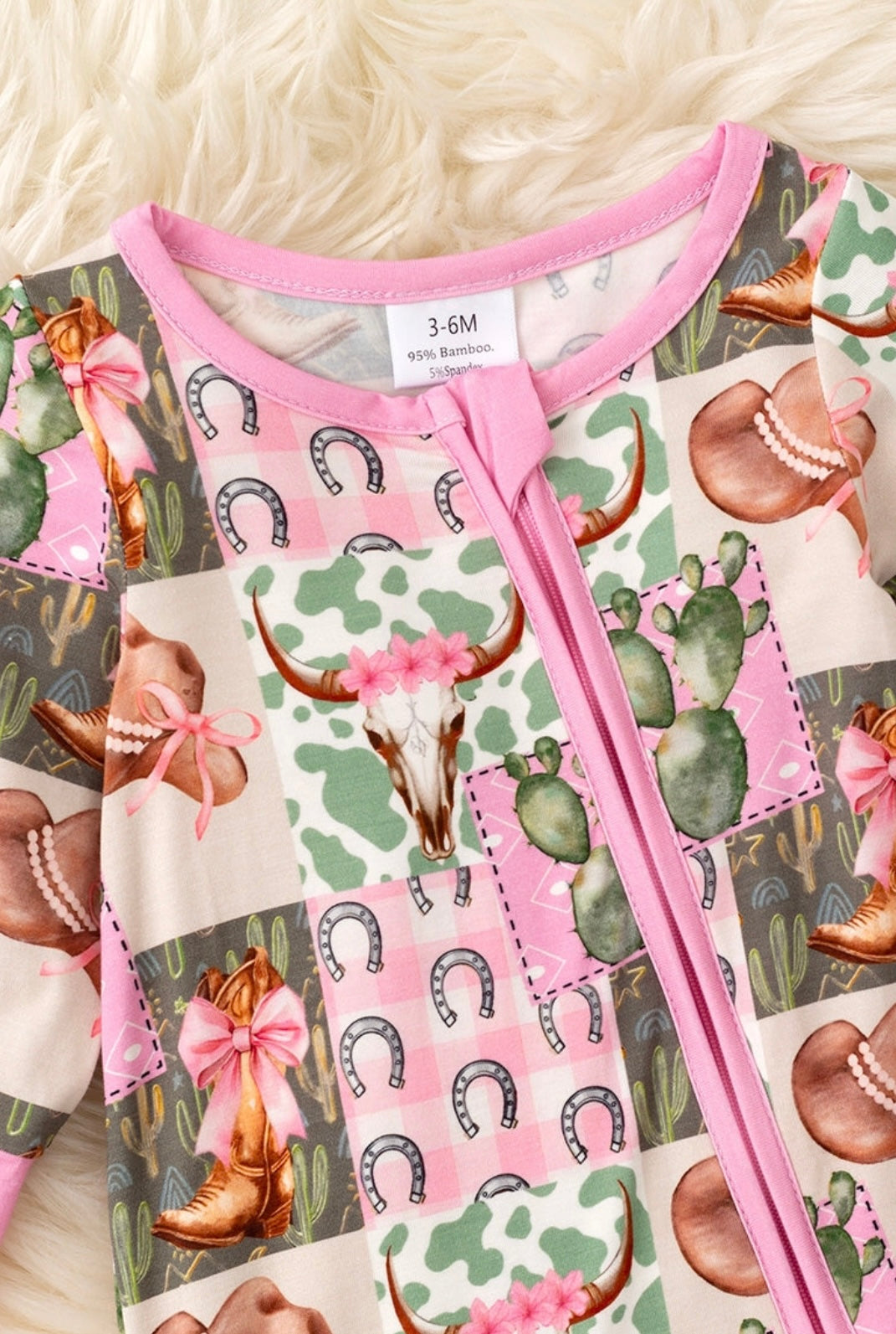 Pink Western Printed Bamboo Onesie