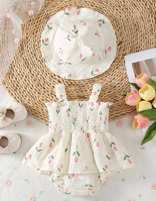 Tulip Smocked Baby Romper w/Hat