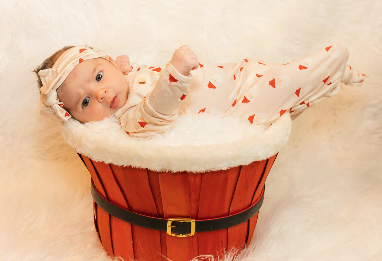 Knotted Gown Set w/ Hat & Headband | Santa Pattern