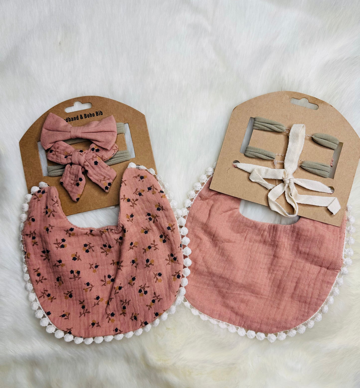 Pink and Navy Floral Reversible Bib & Bow Set