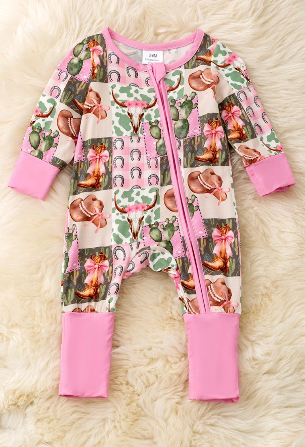Pink Western Printed Bamboo Onesie
