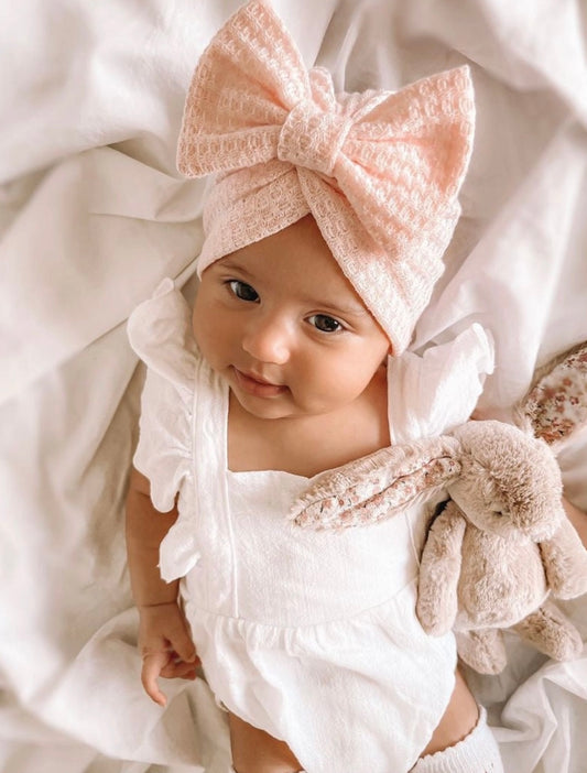 Waffle Bow Turban - Pink