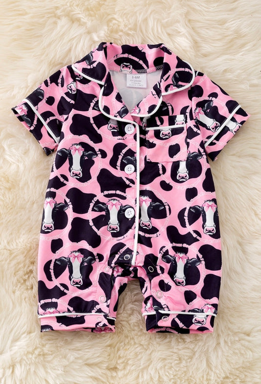 Pink Cow Printed Baby Pajamas w/snaps