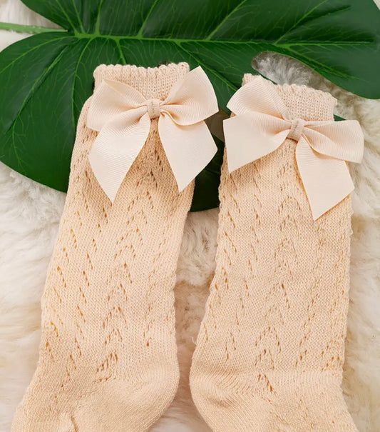 Ivory - Knee High Baby Socks w/Bow