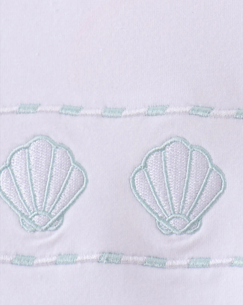 Blue Seashell Embroidered Shorts Set