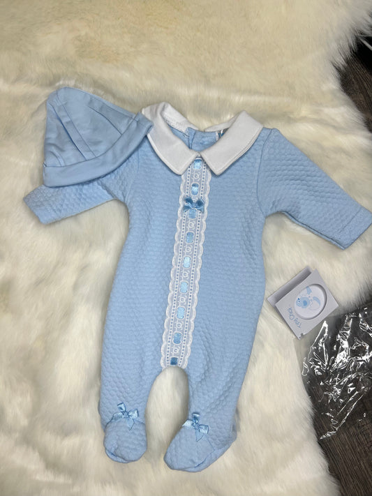 Premie Baby Boys All in One with Lace & Hat
