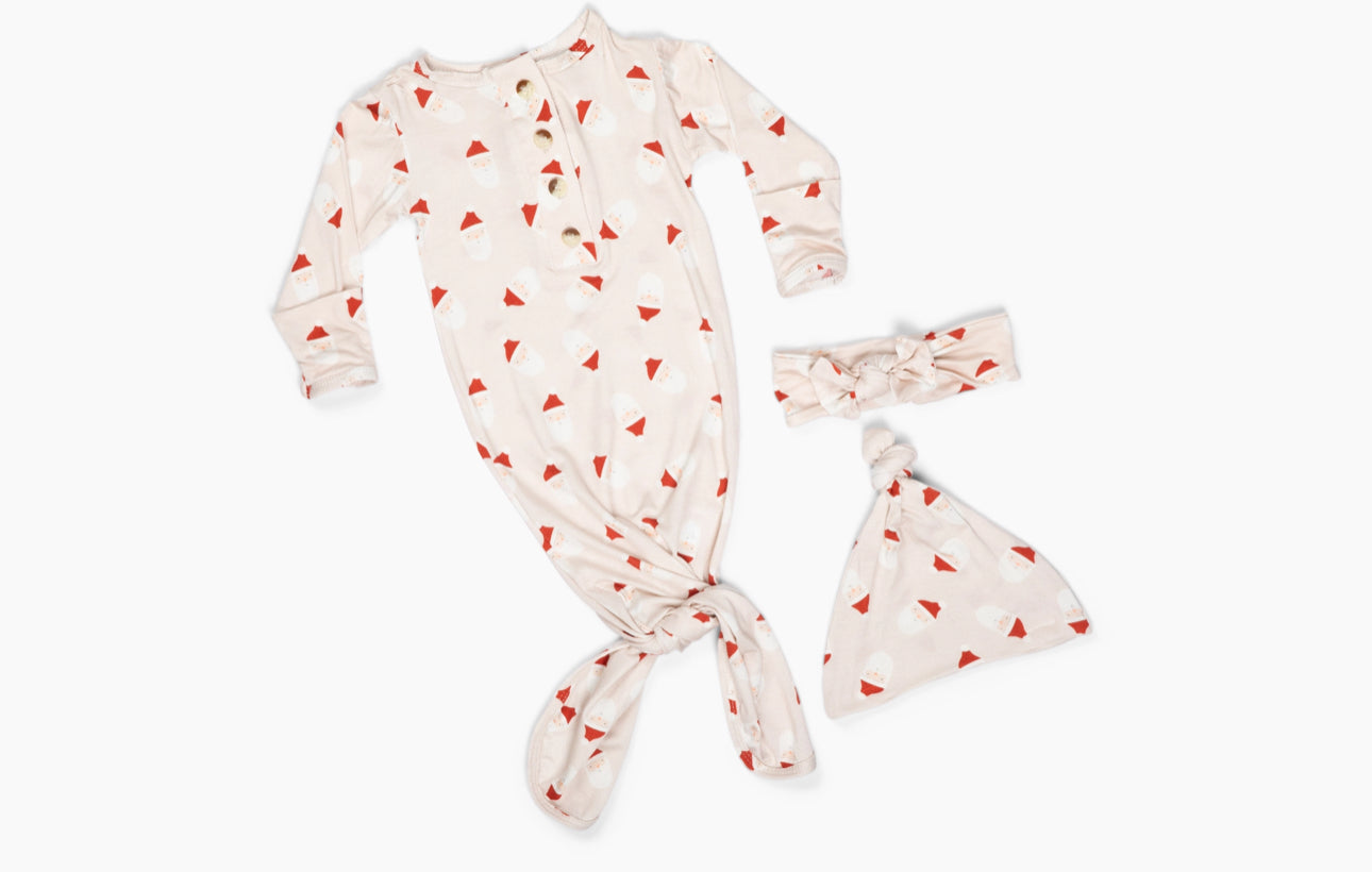 Knotted Gown Set w/ Hat & Headband | Santa Pattern