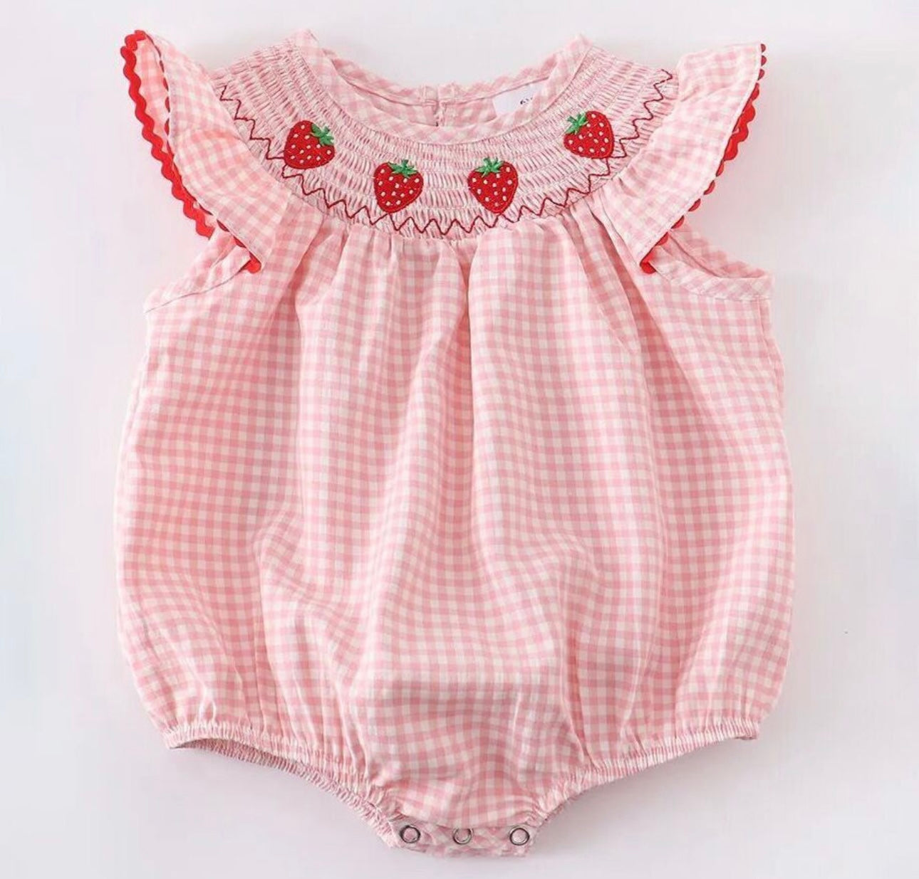 Strawberry Plaid Smocked Romper