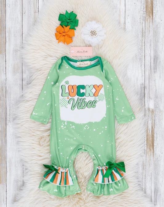 Green Lucky Vibes Ruffle Romper