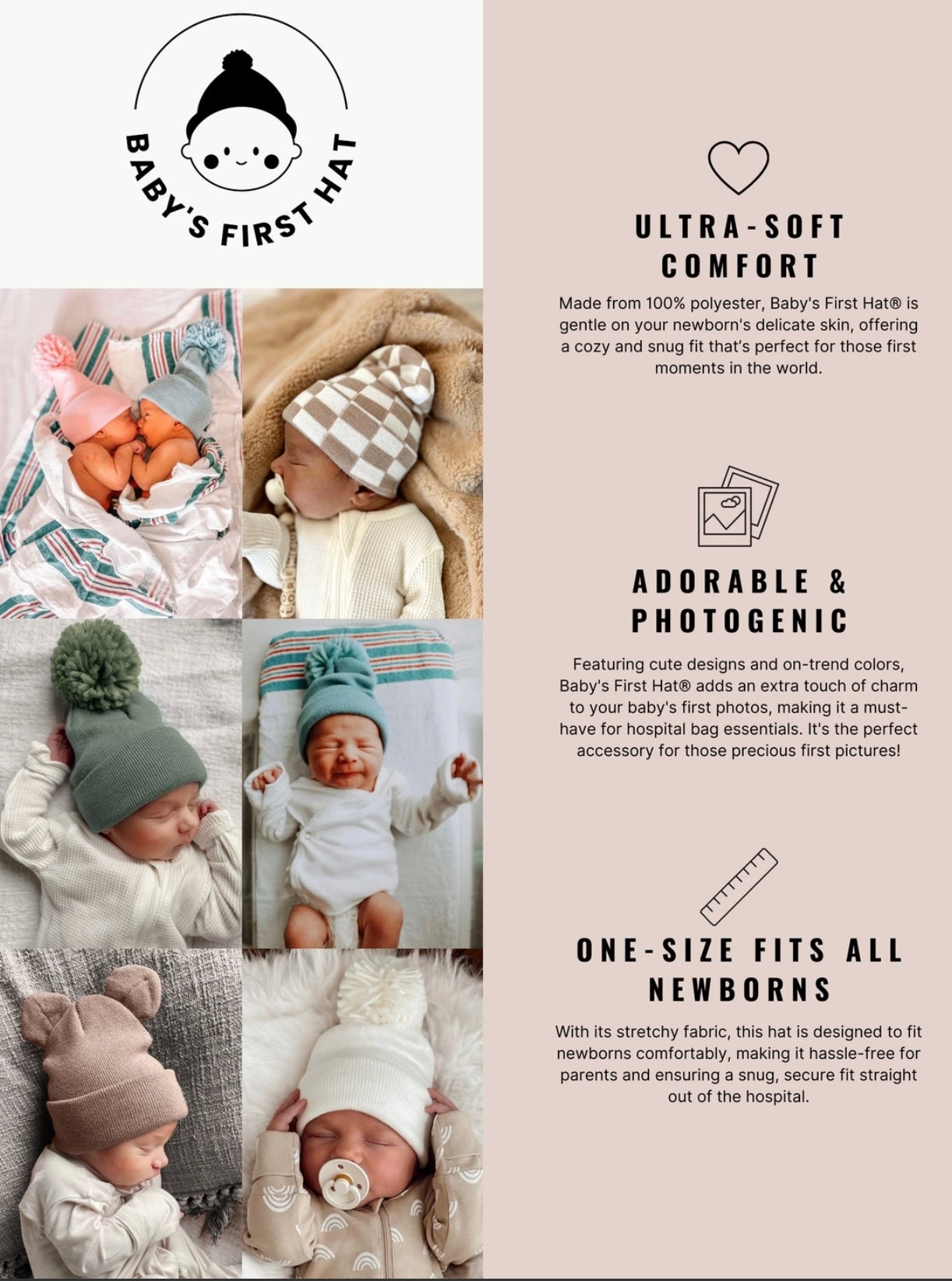 Baby’s First Hat, Baby Blue Pom - Newborn