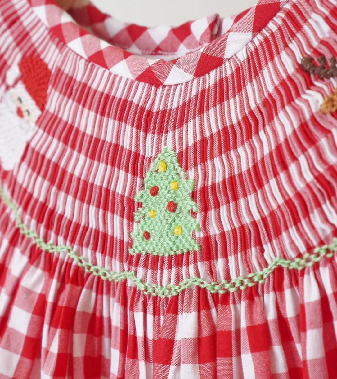 Red Christmas Smocked Gingham  Dress