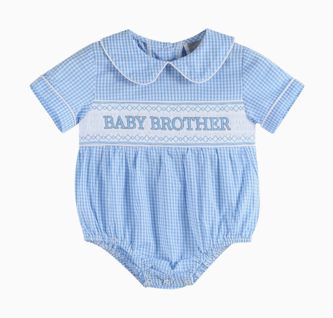 Light Blue Baby Brother Smocked Collared Romper
