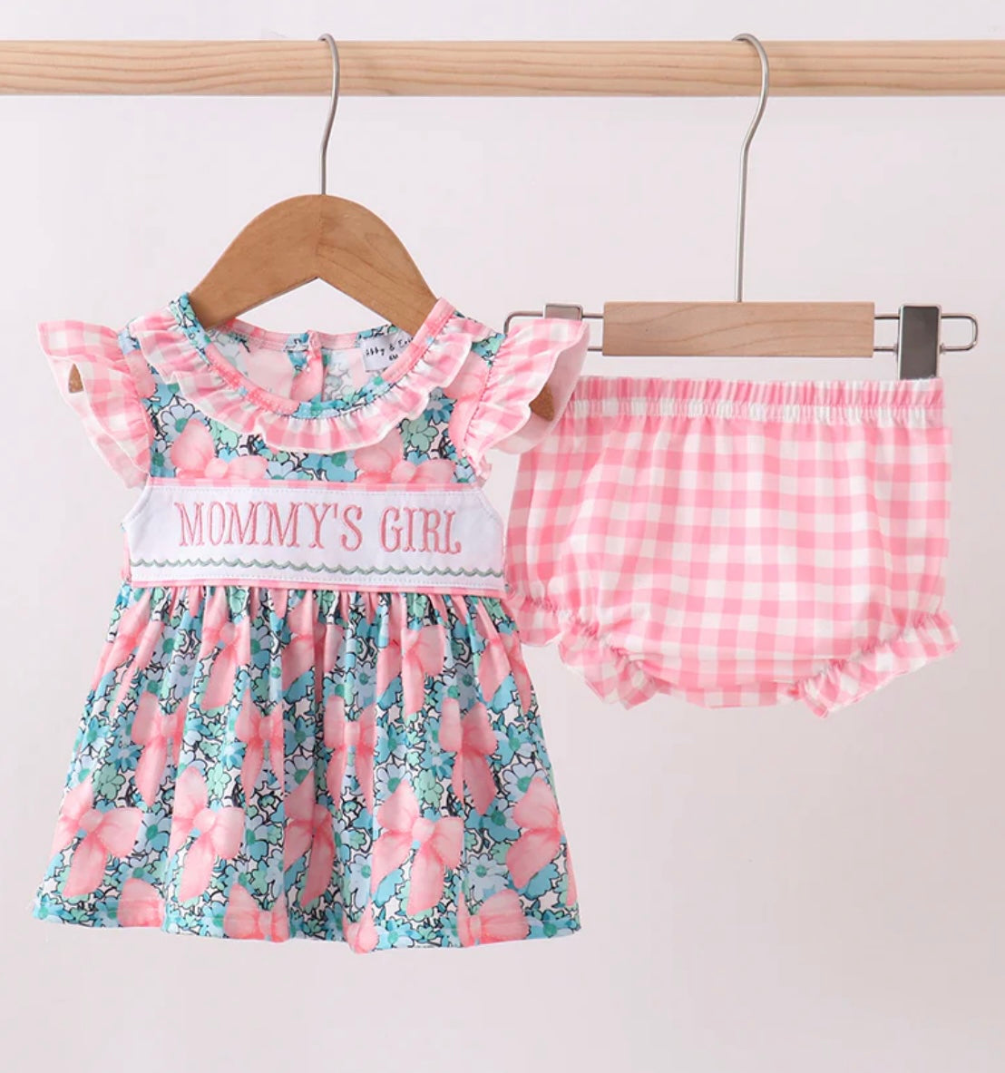 Pink Floral Mommy’s Girl Embroidered Bloomer Set