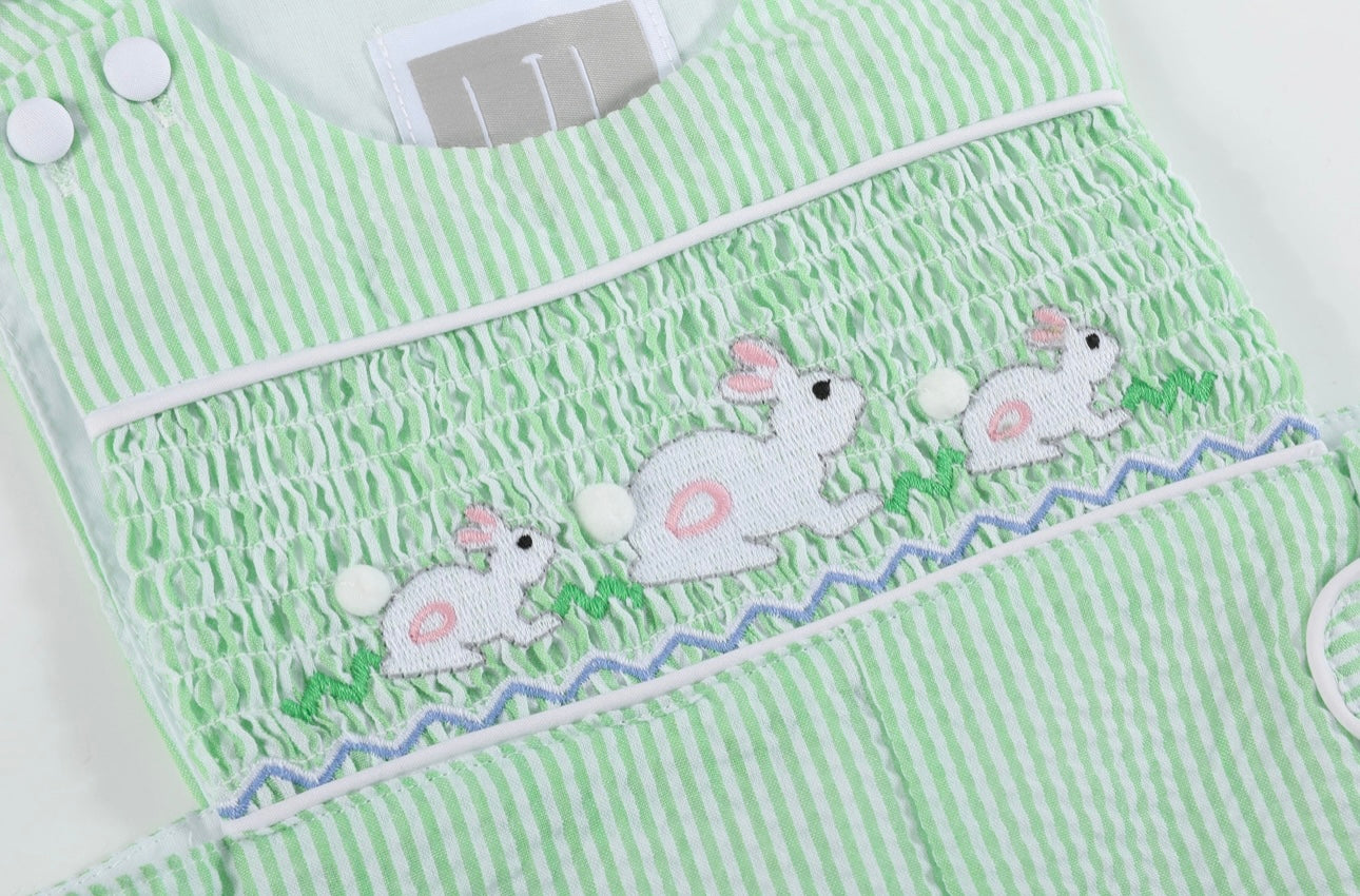Green Seersucker Easter Bunny Smocked Jon Jon | Lil Cactus