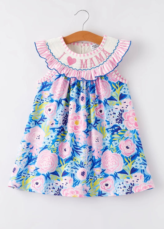 "I Heart Mama" Embroidered Girls Dress
