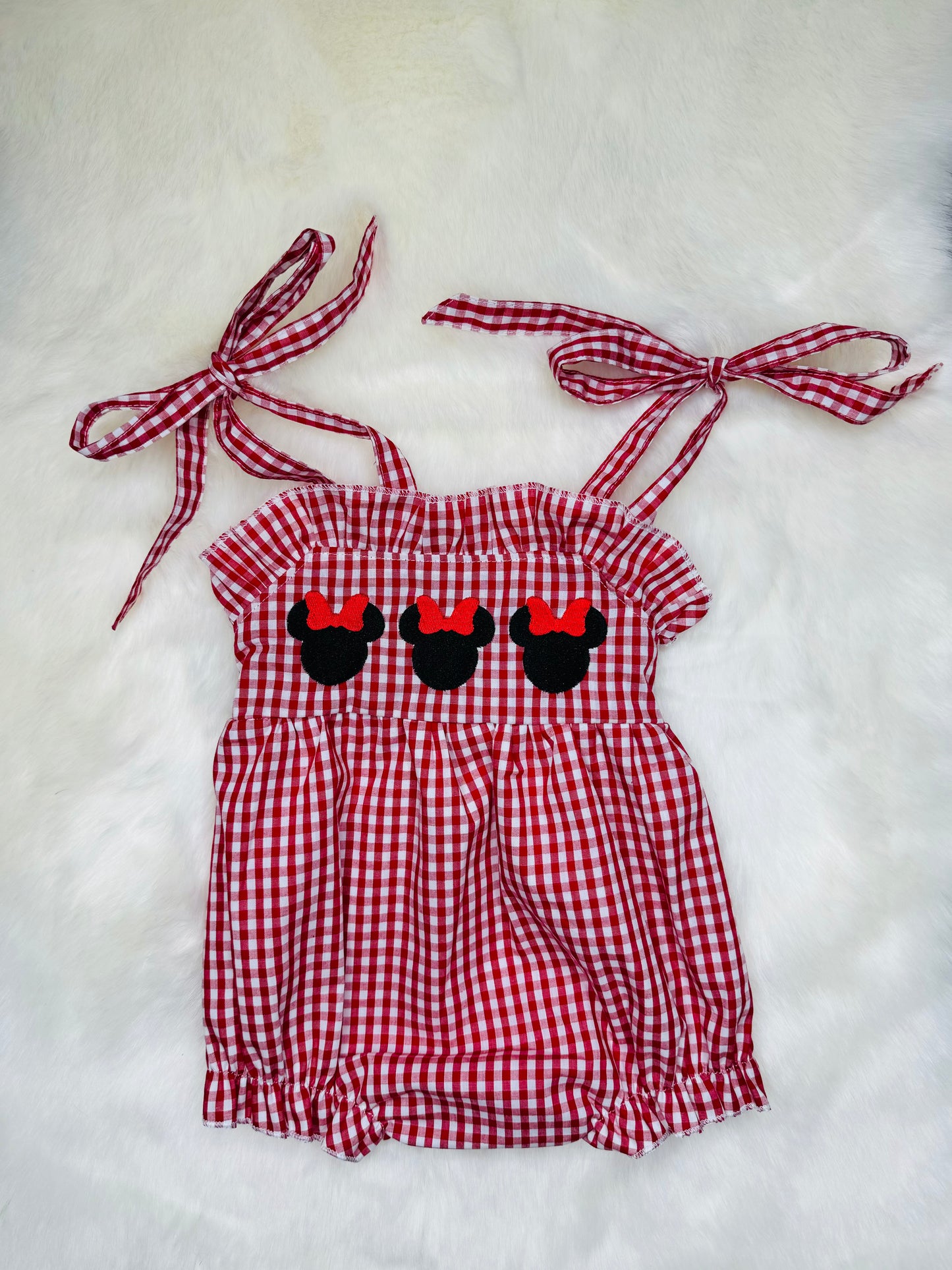 Red Plaid Character Embroidered Girl Bubble