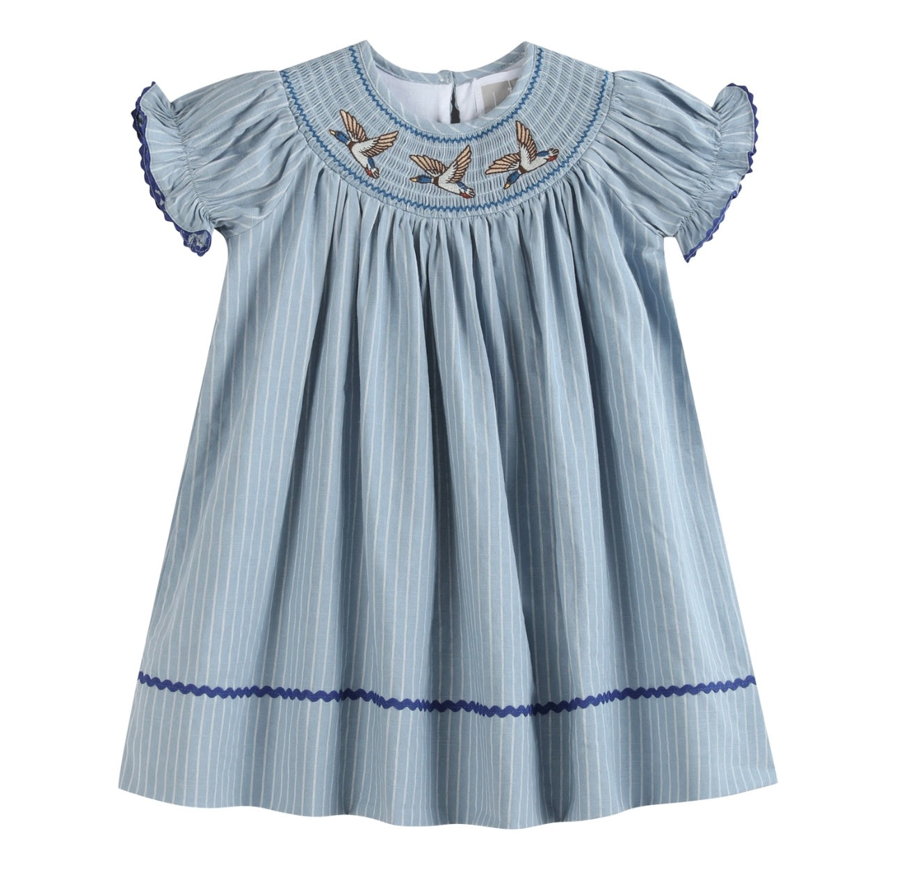 Blue Mallard Duck Smocked Bishop Dress
