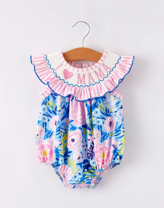 "I Heart Mama" Embroidered Girls Romper