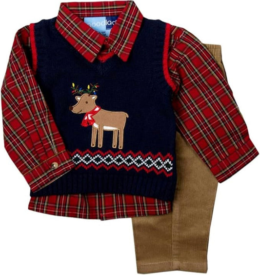 Navy Reindeer Sweater Vest Set