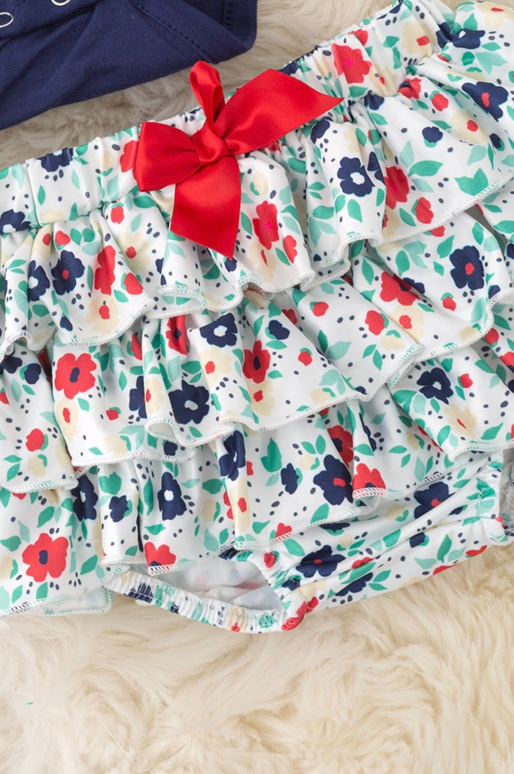 USA Floral Appliqué Onesie w/Ruffle Bloomers