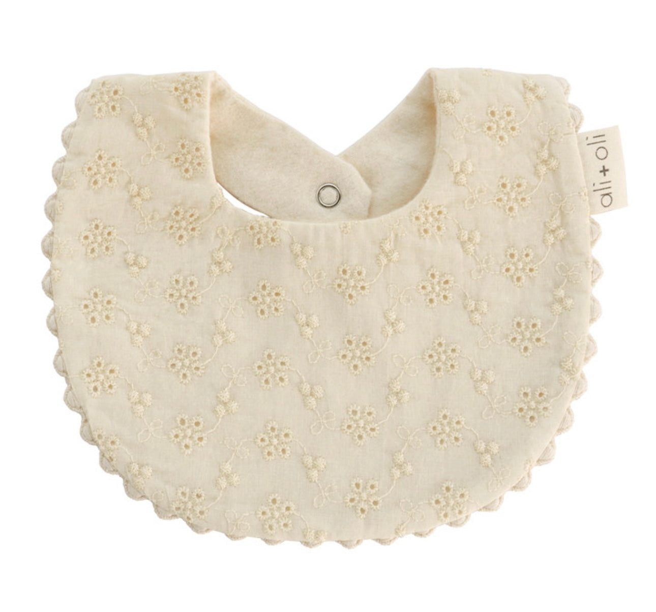 Cotton Baby Bib Double-Sided | Eyelet Flowers