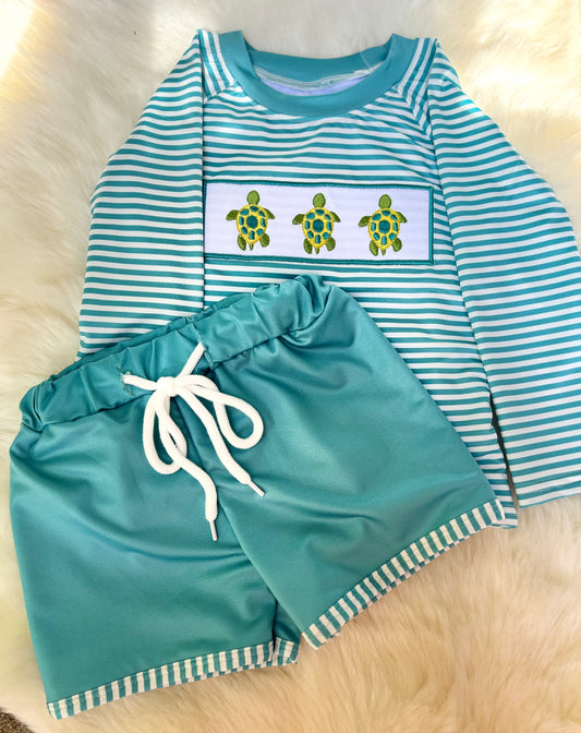 Green stripe turtle swimwear