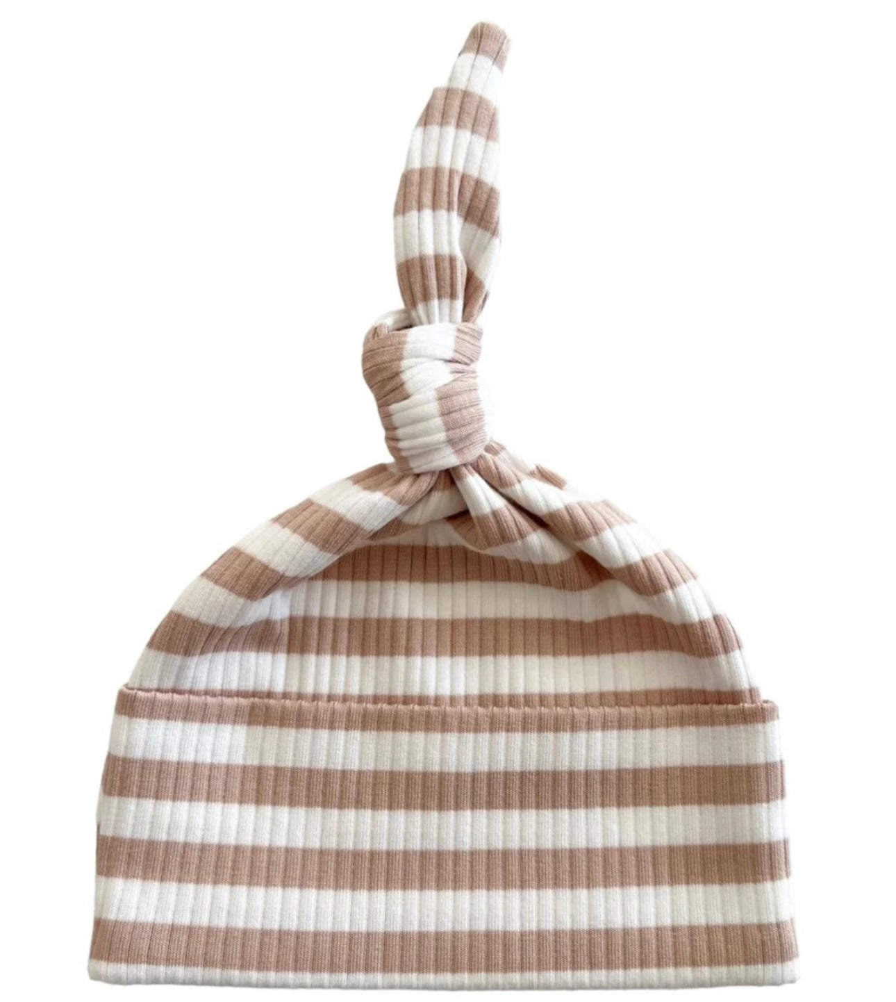 Tan Stripe/Organic Ribbed Beanie / One Size