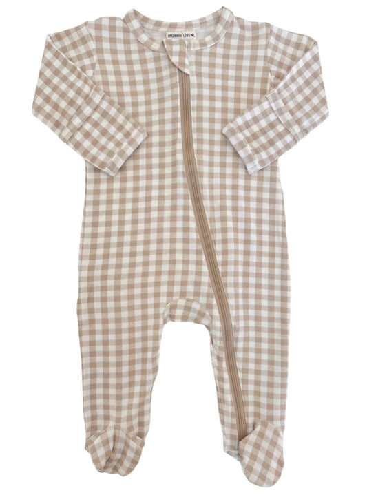Tan Gingham 2-Way Zip Footie