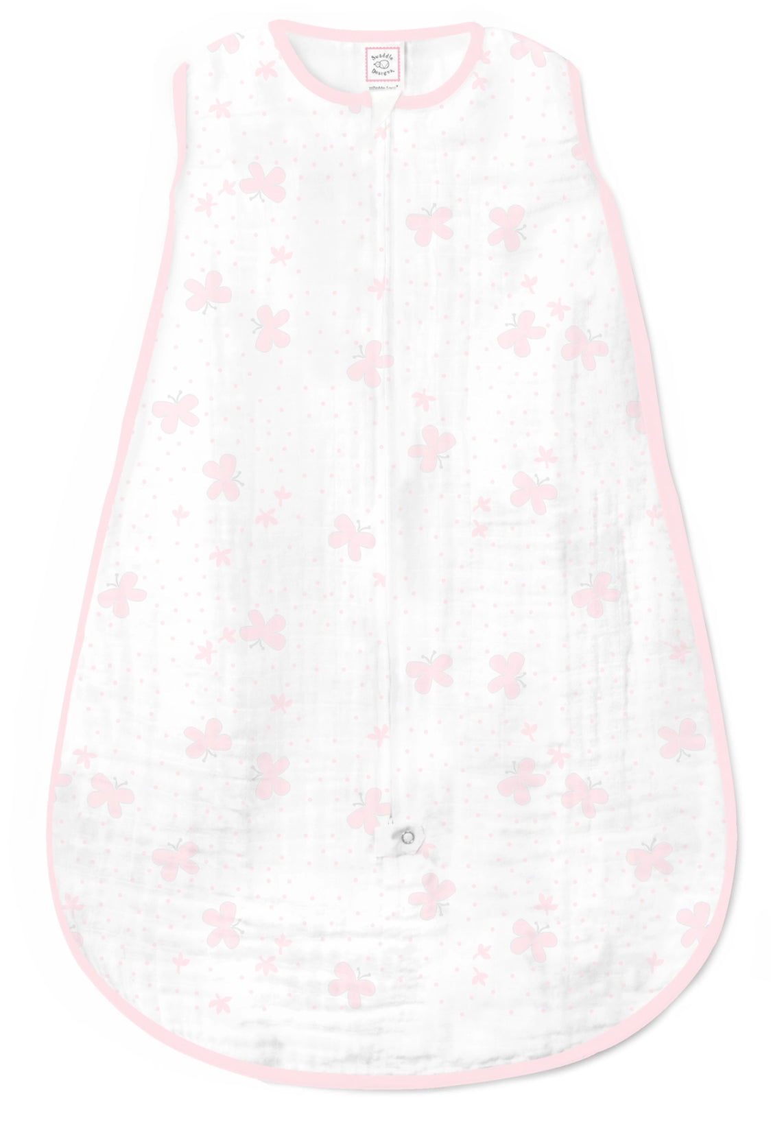 Muslin ZipMe Sack, 2 Way Zip. Butterflies, Pastel Pink