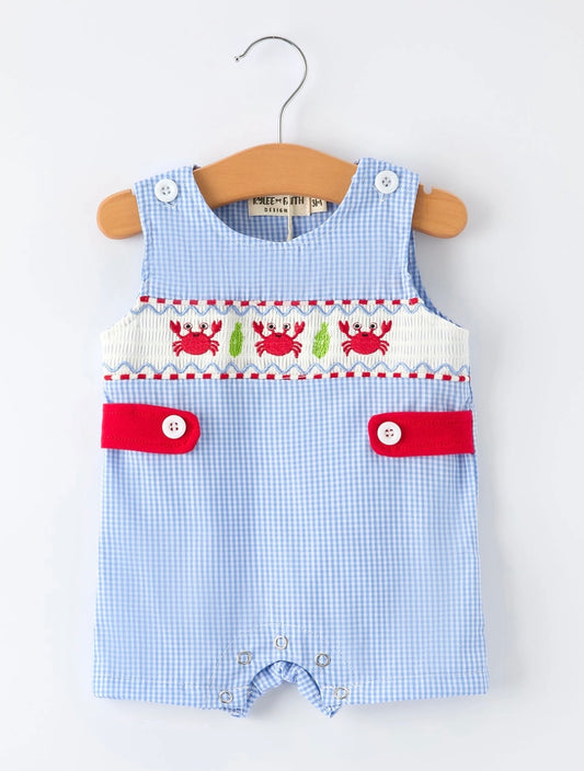 Crab Embroidered Smocked Romper
