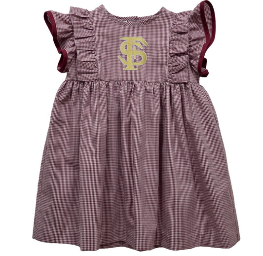 FSU Embroidered Gingham Ruffle dress