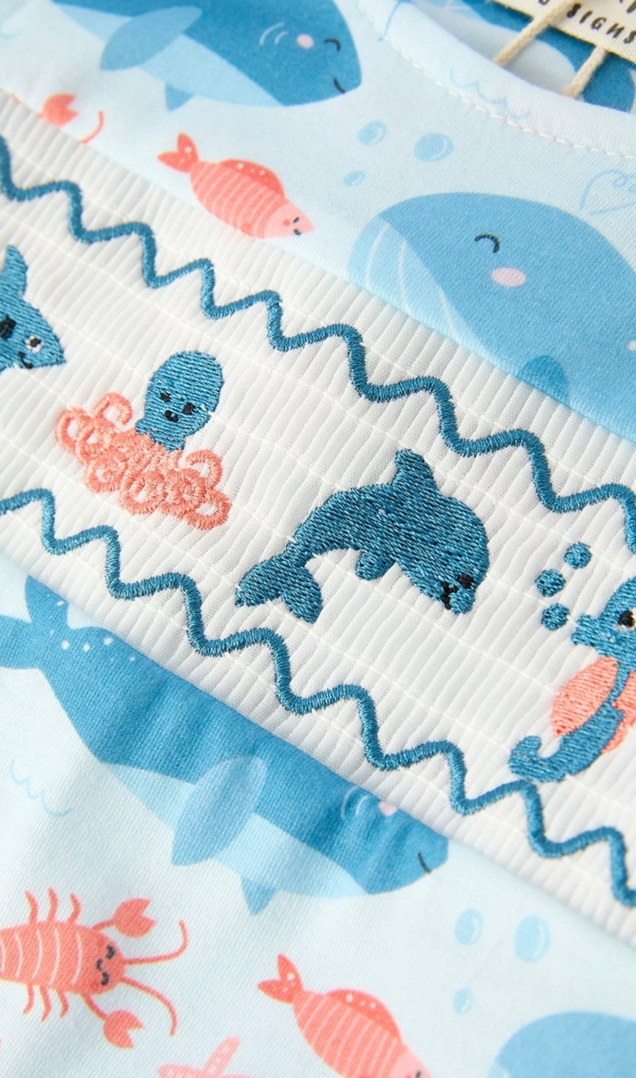 Marine Animal Smocking Embroidered Romper