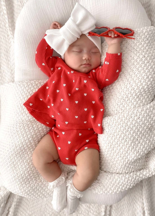 White Heart on Red Waffle Dress & Bloomer