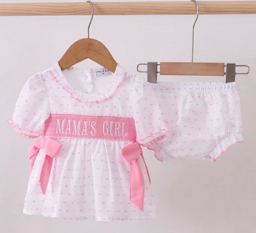 Pink Mama’s Girl Swiss Dot Ruffle Bloomer