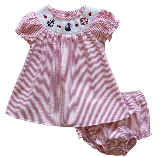 Nautical Collar Smocked Dress