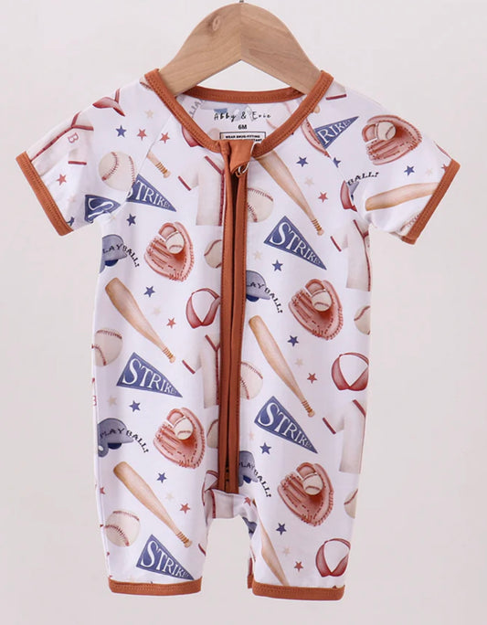 Brown Baseball Bamboo Romper