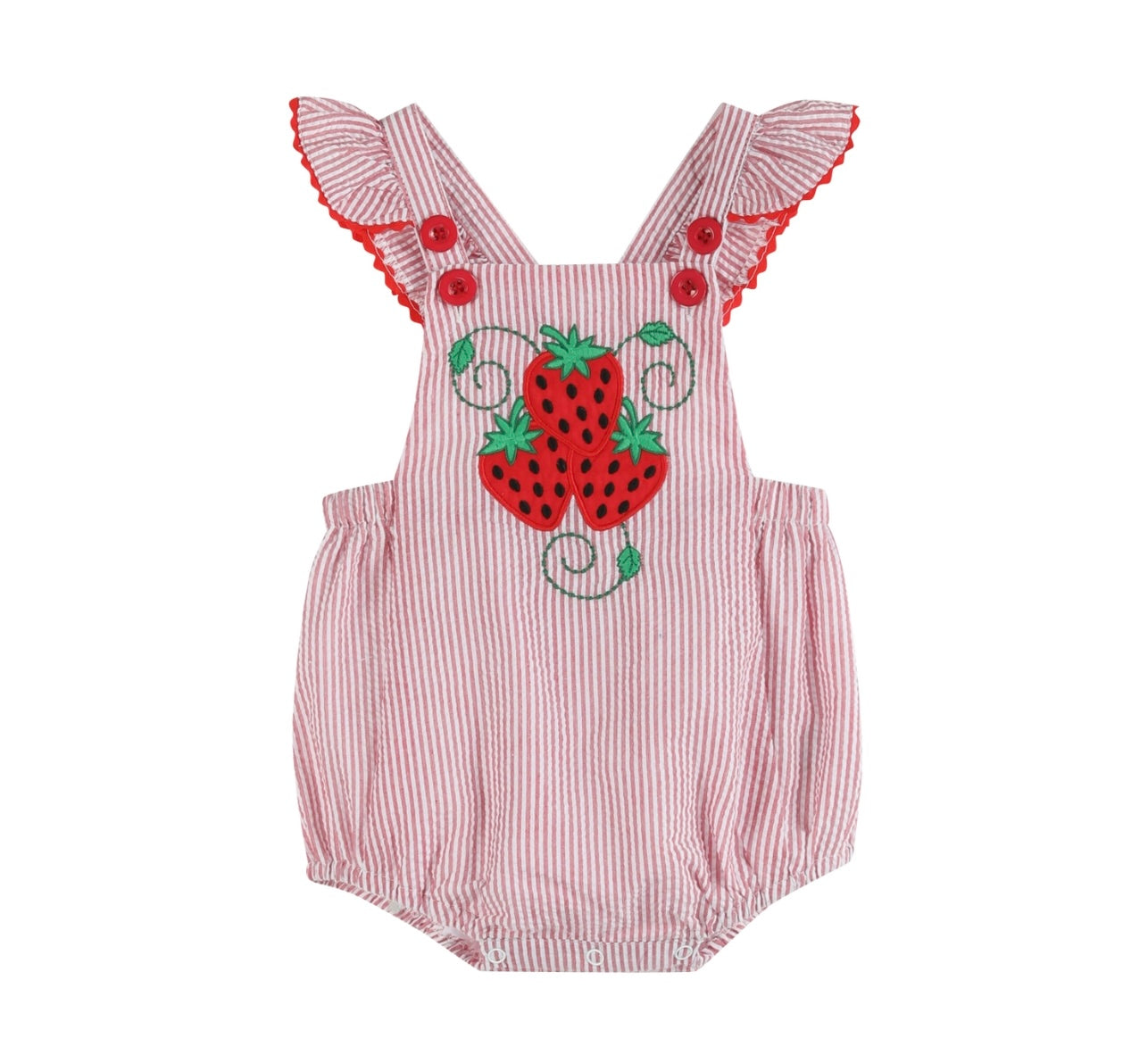 Red Seersucker Strawberry Ruffle Romper