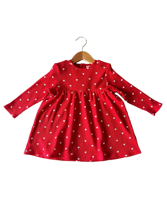 White Heart On Red Organic Waffle Dress