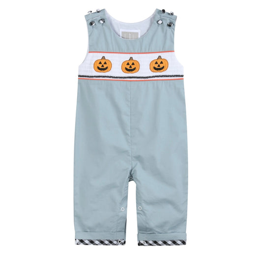 Grey Halloween Smocked Overalls
