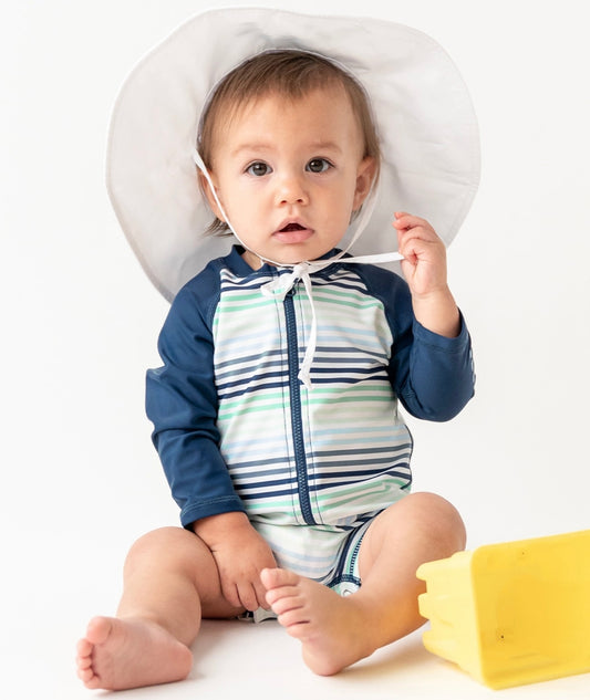 Coastal Stripes Boys Long Sleeve Rash Guard Swimsuit