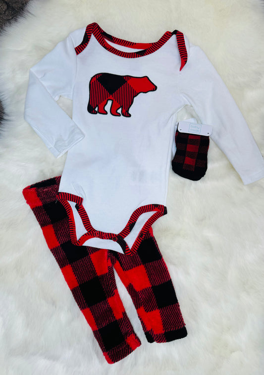 3pc. Plush Pant Set - Red Plaid