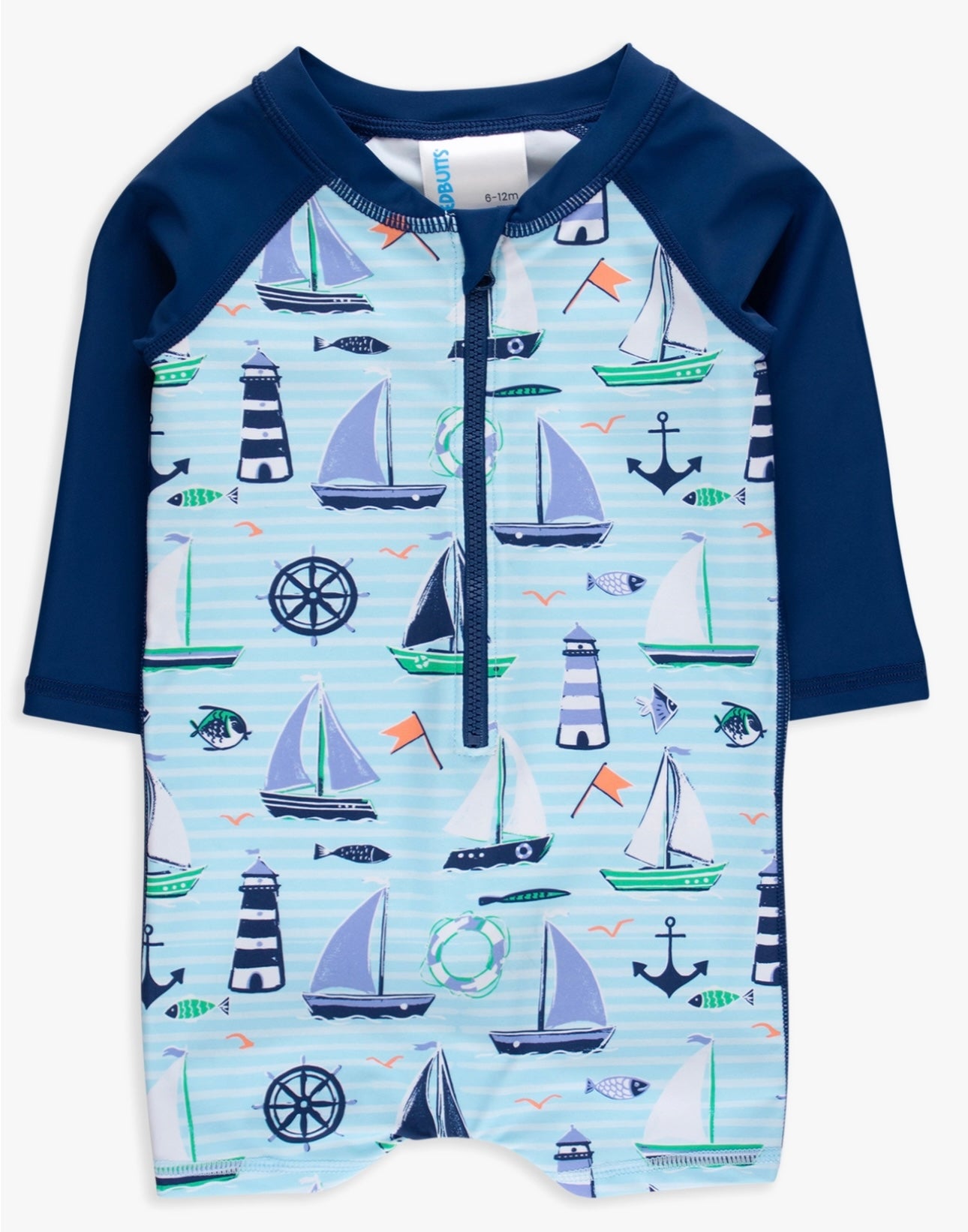 Blue Sweet Sails Boys Long Sleeve Rash Guard Swimsuit