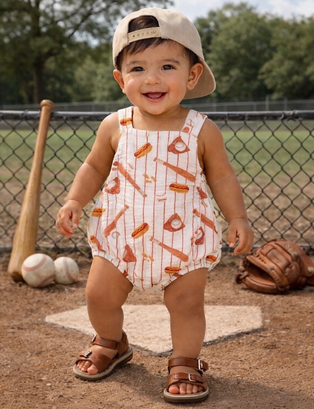 Baseball Muslin Sunsuit