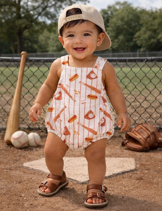 Baseball Muslin Sunsuit