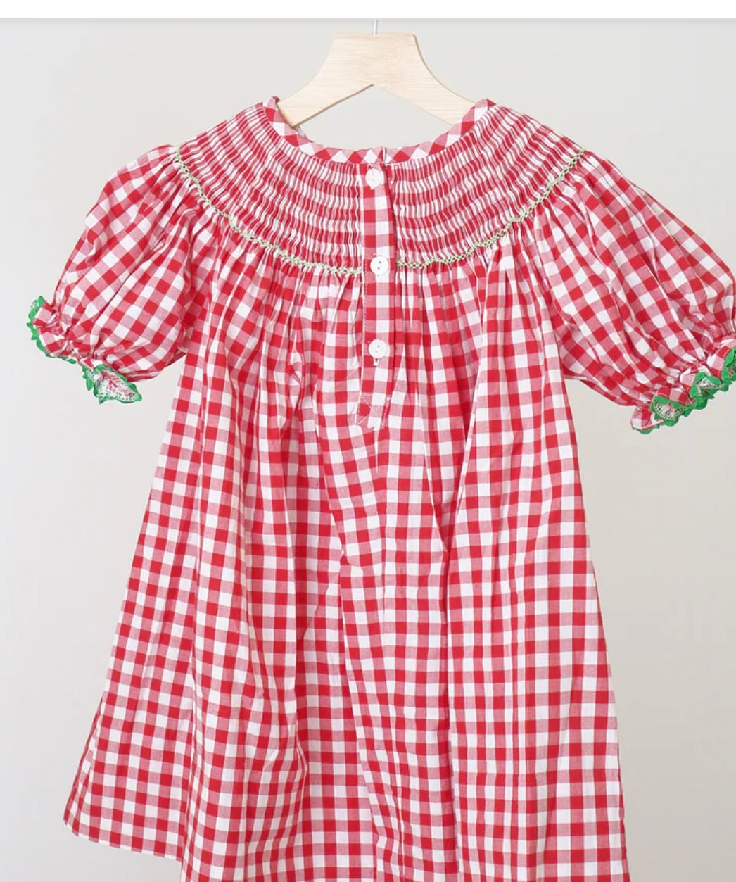 Red Christmas Smocked Gingham  Dress