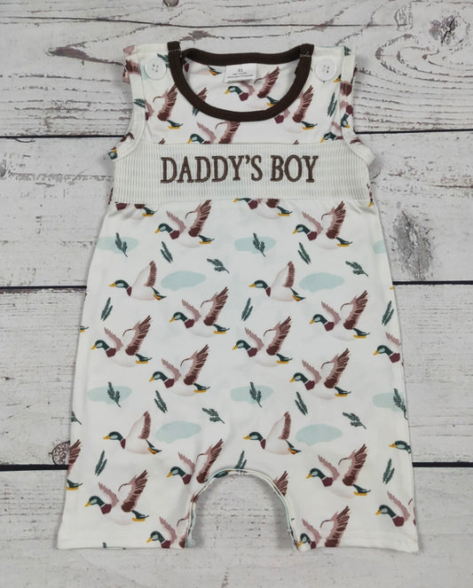 Duck Printed Daddy’s Boy Smocked Romper