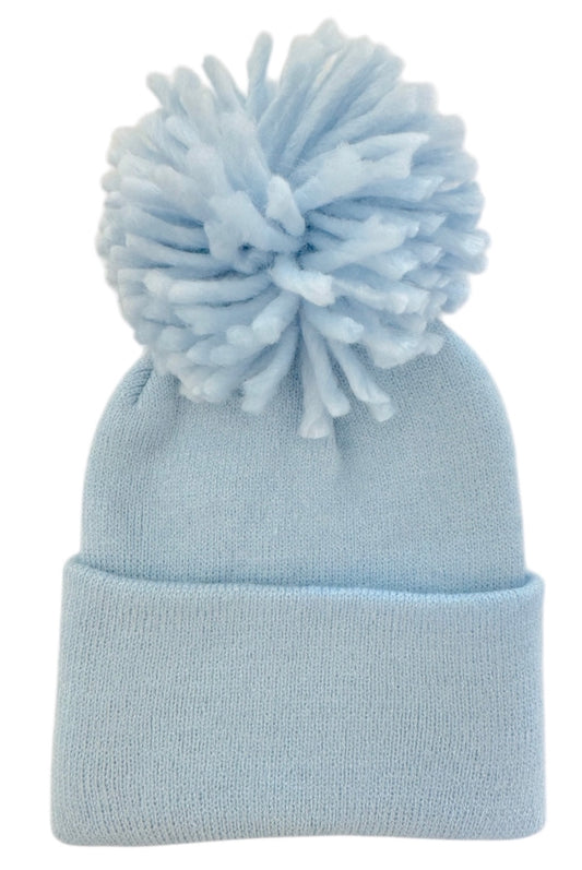 Baby’s First Hat, Baby Blue Pom - Newborn